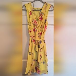 DKNY Midi Dress. Yellow Floral Size 16